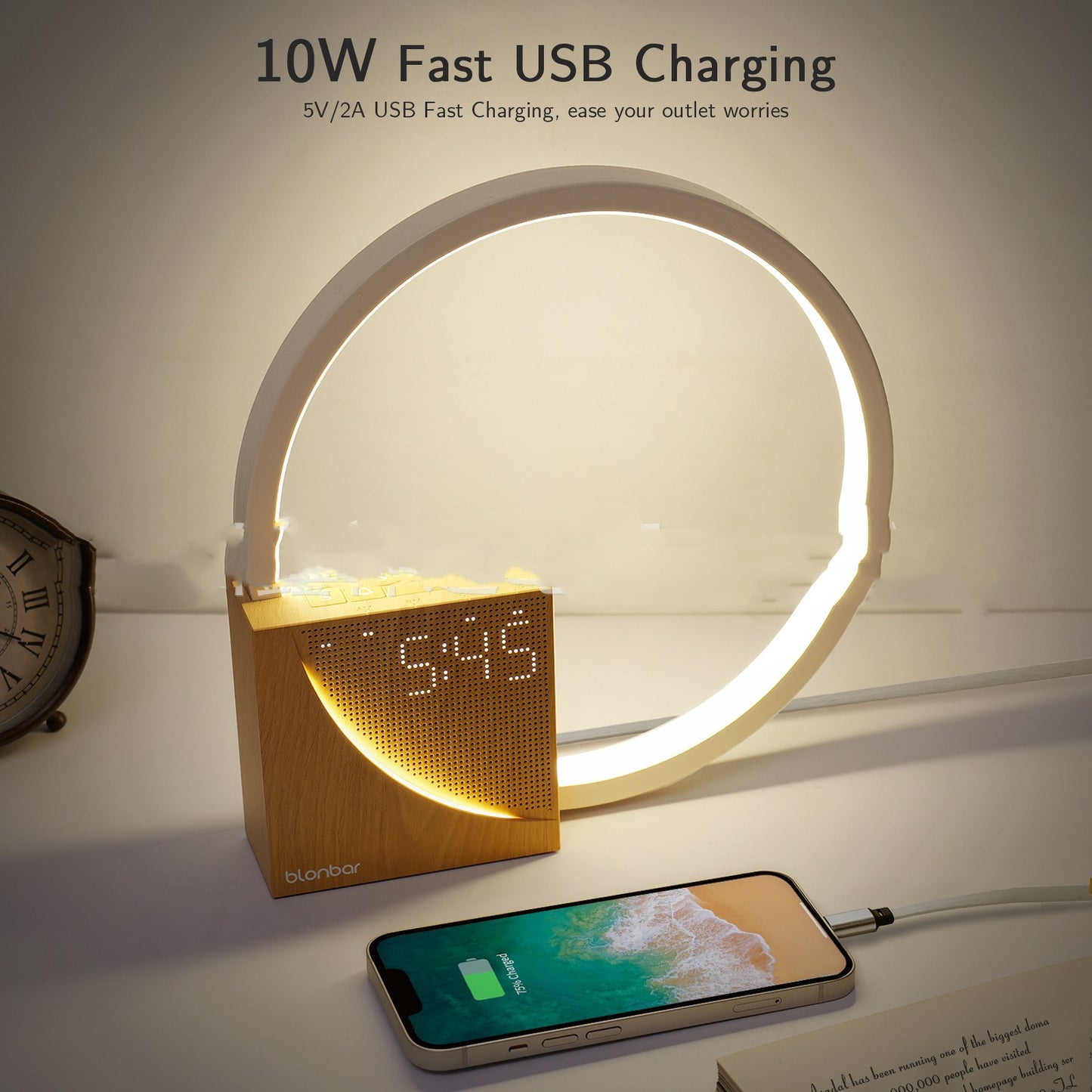Bedside Desk Lamp + Alarm Clock (Sound Emitting)